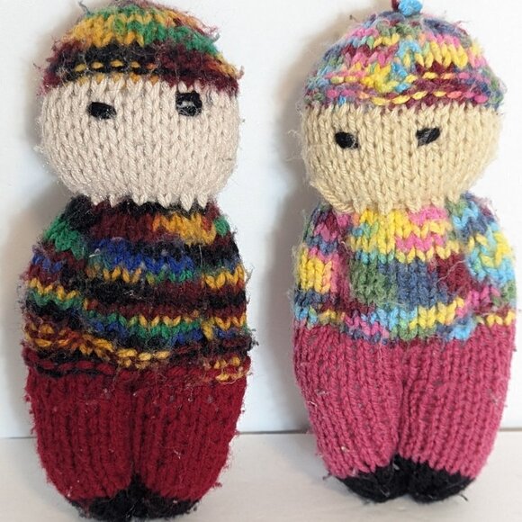 Vintage Knit Dolls Folk Art Handmade Artisan Cottage Core Boho Plush Toy Decor - Picture 3 of 4